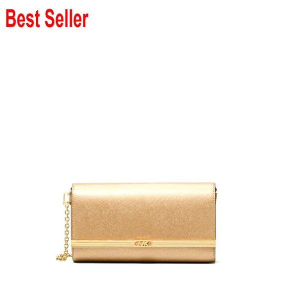 Saffiano Leather Clutch with Detachable Chain Strap